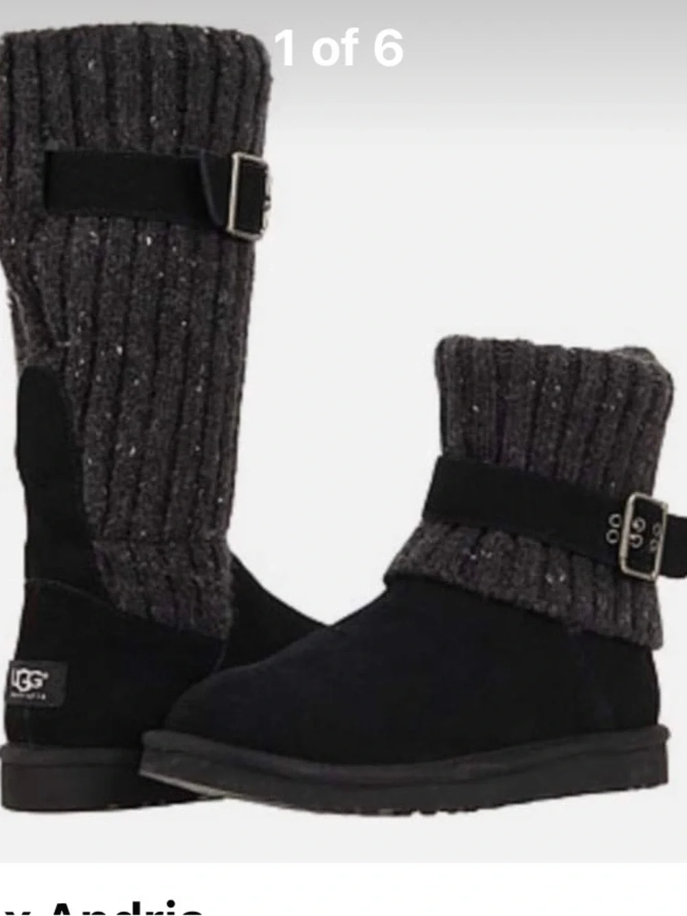 UGG Black Suede Tall Knit-Trim Boots with Buckle